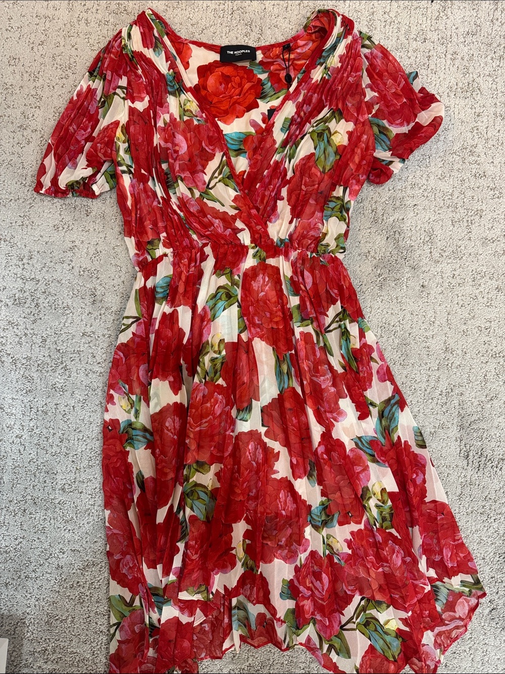 The Kooples Red & White Floral Midi Dress